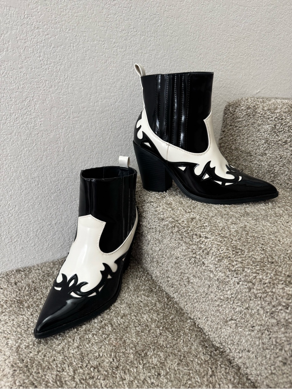 Black and White Western Ankle Boots
